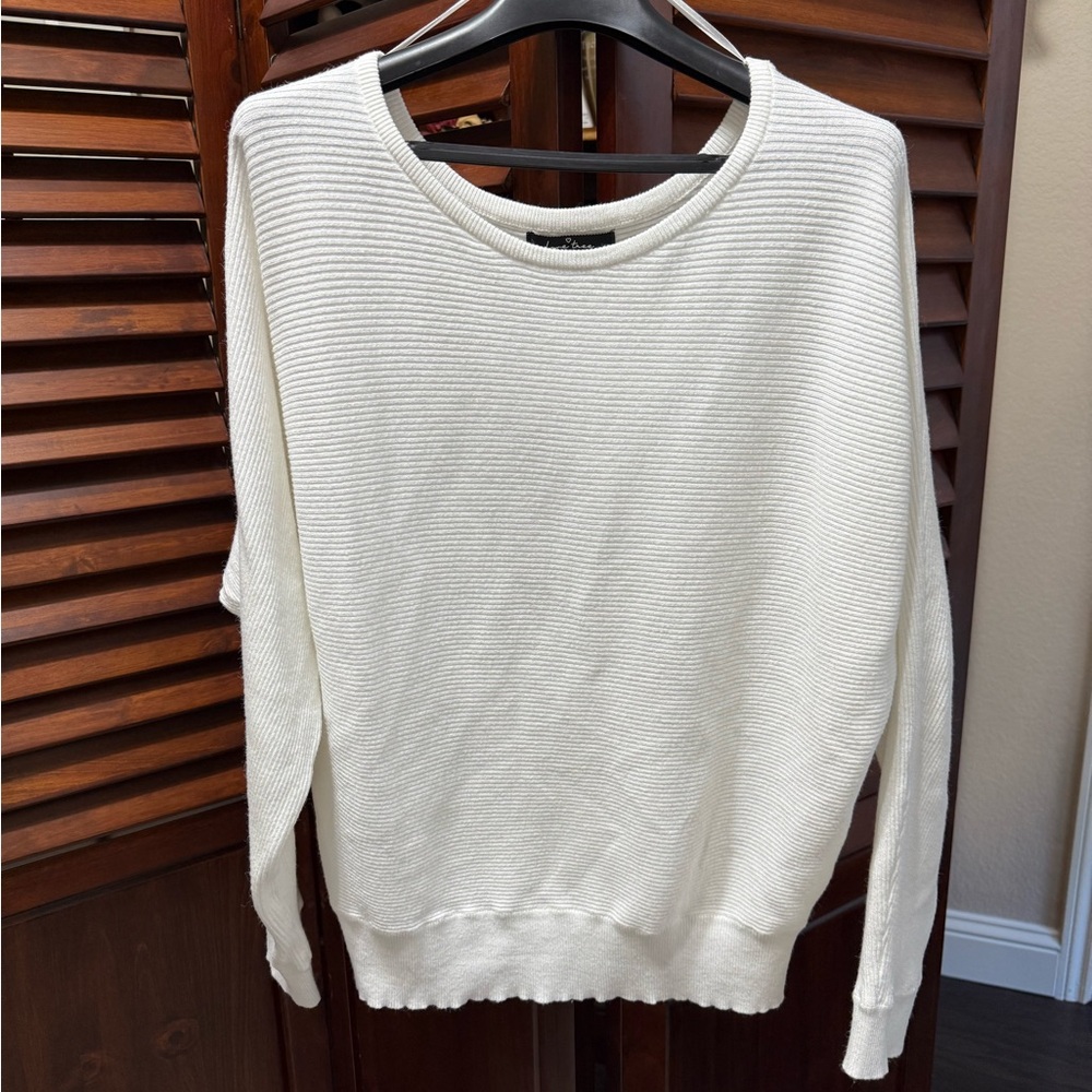 Cream Ribbed Knit Bat Wing OffShoulder Sweater
